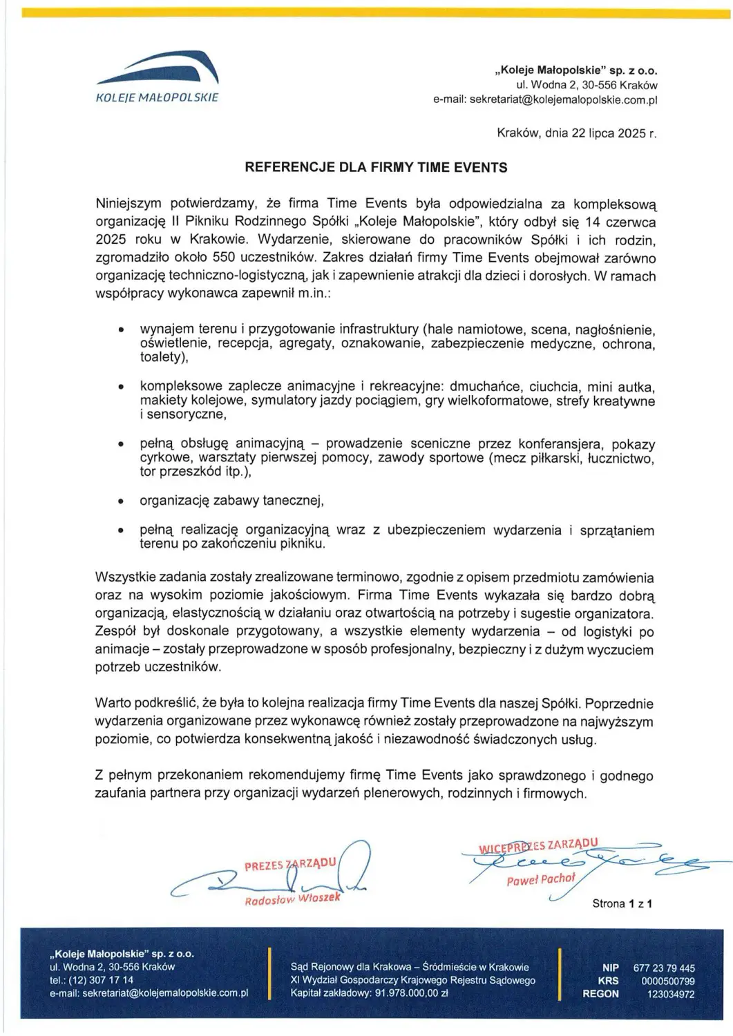 Koleje Małopolskie – referencje